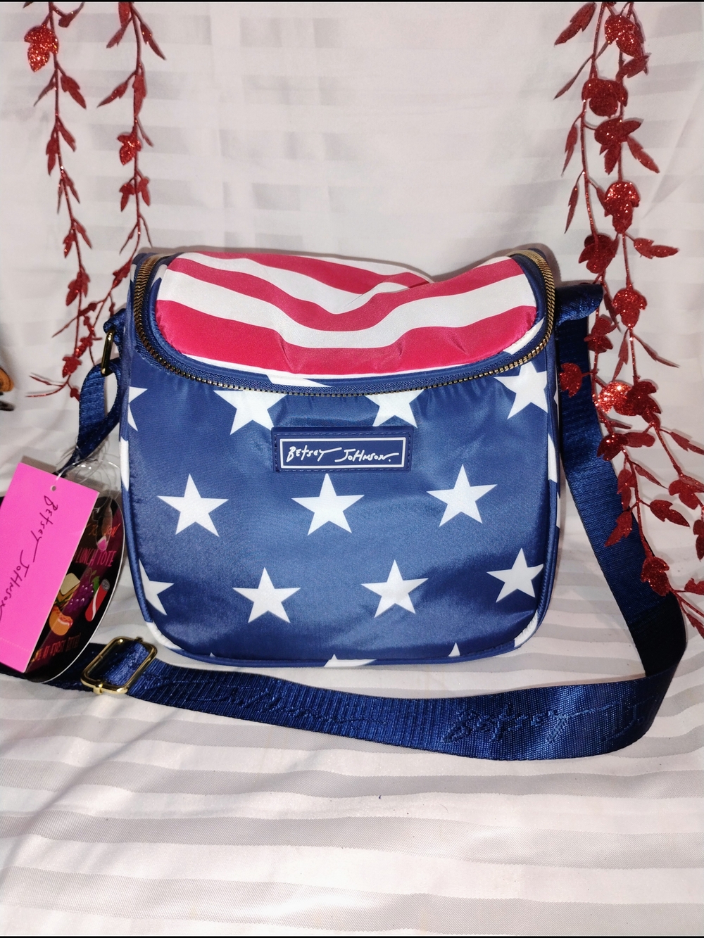 Betsey Johnson Stars & Stripes Isolated Lunch Box Bag - Navy, White, Pink